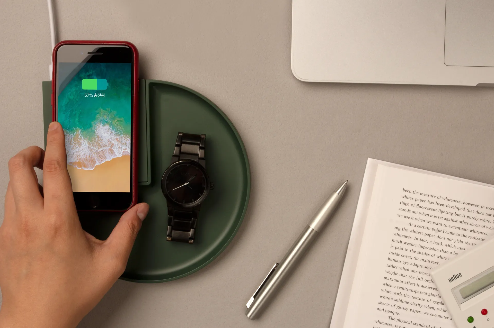 Wireless Charger with Tray - Forest Green